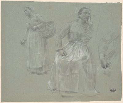 Study of Two Women, One Seated and One Holding a Basket by Leon Augustin Lhermitte