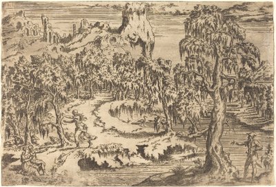 Landscape with a Woman Fleeing at the Sight of a Soldier by Leon Davent