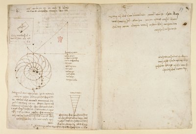 A sketch of an eye and a nose of a face in profile; notes on water, from 
