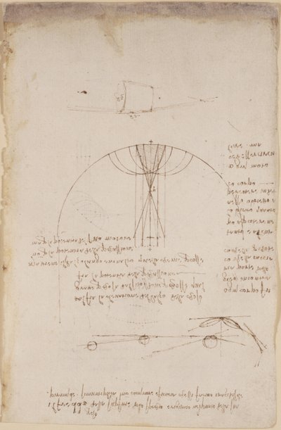 Diagrams on optics, concerning the caustics of reflection; note and sketch on mechanics, concerning the power of percussion and with references to the Aristotelian principle by Leonardo da Vinci