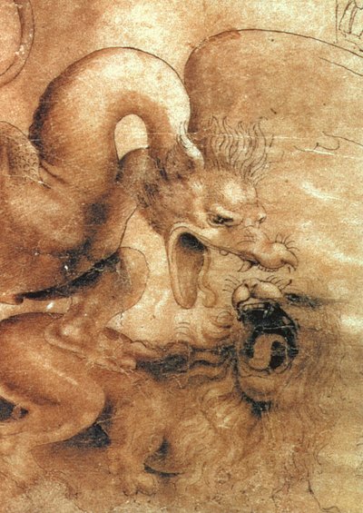 Detail of the Dragon from the drawing Fight between a Dragon and a Lion by Leonardo da Vinci