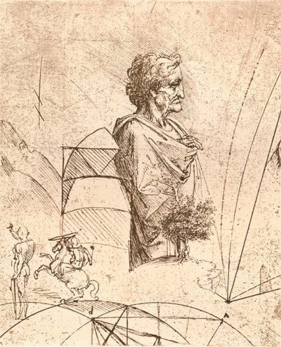 Drawing of a bust and minor sketches, c1472-c1519 by Leonardo da Vinci