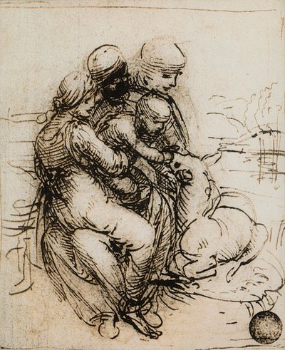 First idea for the Madonna and Child and Saint Ann; drawing by Leonardo da Vinci. Gallerie dell