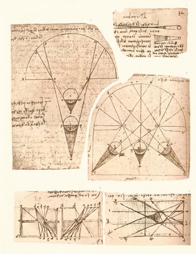 Five diagrams illustrating the theory of light and shade by Leonardo da Vinci