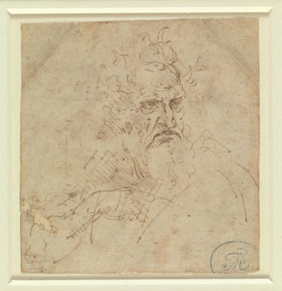 Head of a Grim-Looking Old Man with Right Arm by Leonardo da Vinci