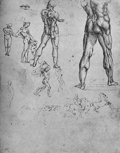 Studies of Nude Soldier with Sword and Smaller Sketches by Leonardo da Vinci