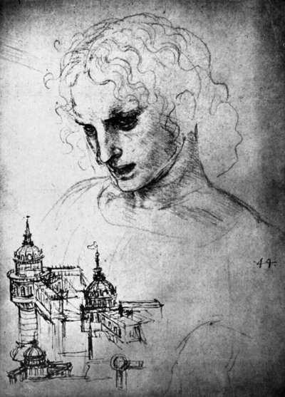 Study for the head of St James and an architectural drawing by Leonardo da Vinci