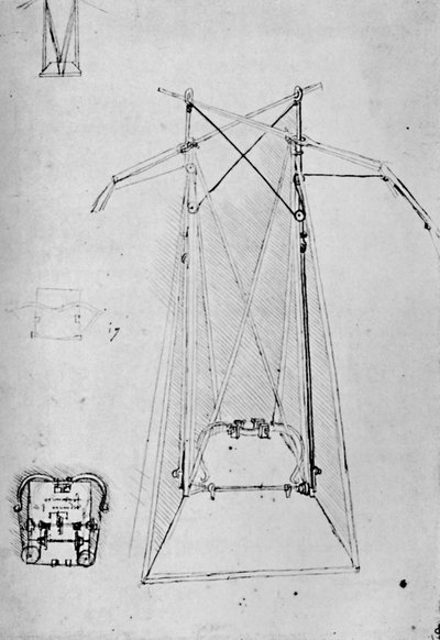 Study of Motive Apparatus of Flying Machine with Ground Plan of Mechanism of Base, 1928 by Leonardo da Vinci