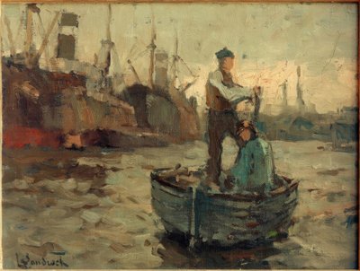 Two Men in a Sailboat Rowing by Leonhard Sandrock
