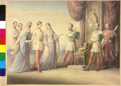 Empress Maria Anna and Archduchess Sophie with Emperor Franz Joseph I by Leopold Kupelwieser