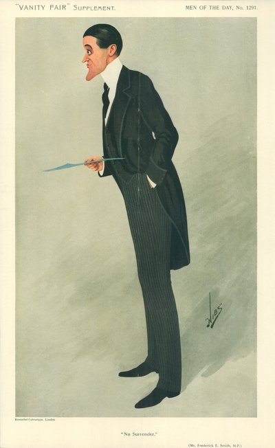 Mr Frederick E Smith, No Surrender, 16 January 1907, Vanity Fair Cartoon by Leslie Matthew Ward