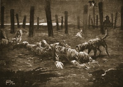 Sergeant Burge feigning death on being discovered by a dog in front of the enemy
