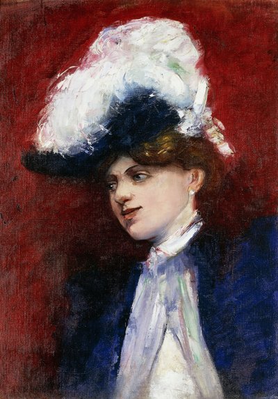Elegant Woman with Feather Hat by Lesser Ury