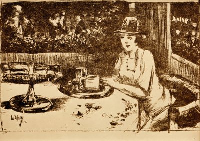 In the Café. Lady at the Table on the Veranda by Lesser Ury