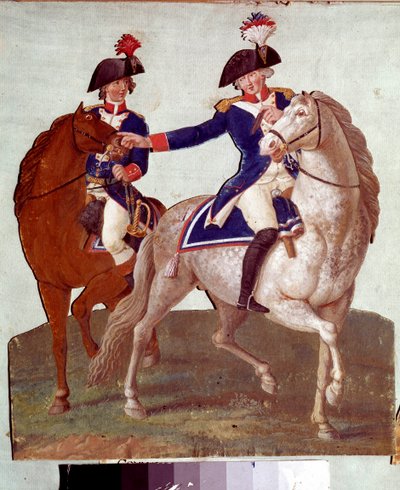 Commander of the Parisian Army Giving Orders to His Aide-de-Camp (18th Century Gouache) by Lesueur Brothers