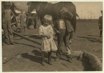 Cotton Picker Aged 4 Who Picks 15 Pounds a Day Regularly and 7 Year Old Who Picks 50. They Move from Farm to Farm and Live in Emigrant Wagons, McKinney, Texas by Lewis Wickes Hine