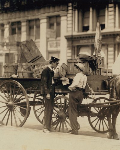Messenger Boys in Conversation at Union Square, New York by Lewis Wickes Hine