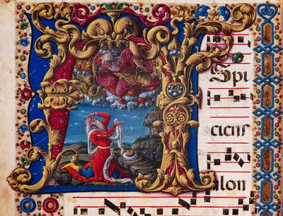 Piccolomini Library: choir book, cod. 1.A, ff.4v with “Vision of Isaiah” (detail) by Liberale da Verona