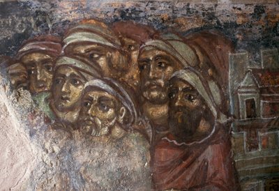 Fresco with Group of Men, Byzantine Church of Ayios Stephanos, Drakona, Crete, Greece by Unbekannt Unbekannt
