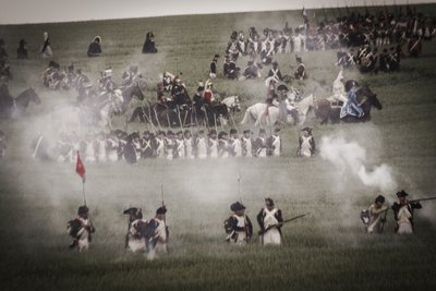 Historical Reenactment: Infantry, Cuirassiers and Officers of the French Army on the Battlefield, Napoleonic Wars by Unbekannt Unbekannt
