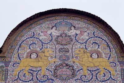 Sun and Lion, Royal Emblem of Qajar Dynasty, Polychrome Tile Decoration on Front of Qavam House by Unbekannt Unbekannt