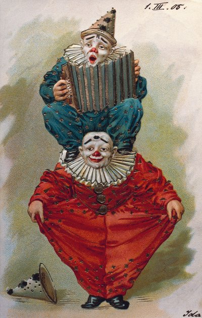 Two Clowns, One Playing Accordion by Unbekannt Unbekannt