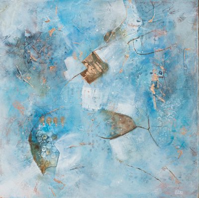 Fluid Blue Gold Abstract by Lillian Christiansson