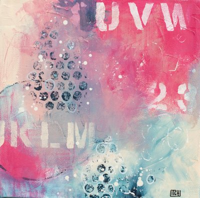 Pink Blue Abstract Letters by Lillian Christiansson
