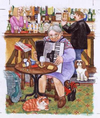 Grandma with Cats and an Accordion by Linda Benton