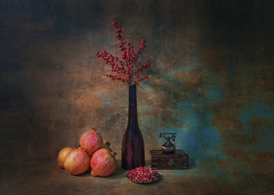 Moody Pomegranates Still Life by Liu Xing