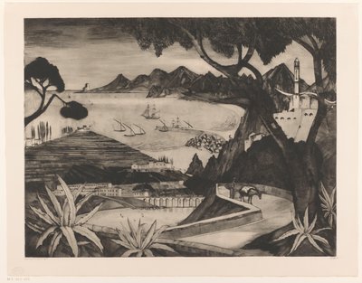Mountain Landscape with Bay in Corsica by Lodewijk Schelfhout (signed by artist)