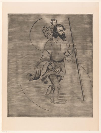 Saint Christopher with the Christ Child by Lodewijk Schelfhout (signed by artist)