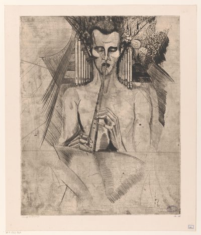 Naked Man Playing a Flute by Lodewijk Schelfhout (signed by artist)
