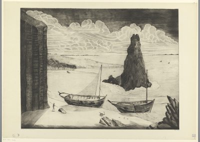 Two Moored Ships on a Beach by Lodewijk Schelfhout (signed by artist)