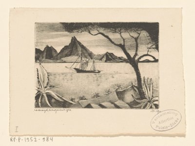 Sailing Ship in a Bay by Lodewijk Schelfhout (signed by artist)