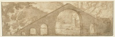 Steep Bridge in a Landscape by Lodewijk Toeput (attributed to)