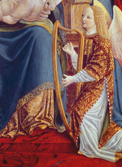 Madonna and Child with Angel Musicians, detail of Angel Musician Playing the Harp, c.1490-1500 by Lombard School