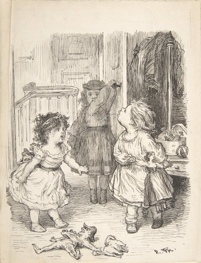 Three Little Girls in a Room Arguing and Spitting by Lorenz Frølich