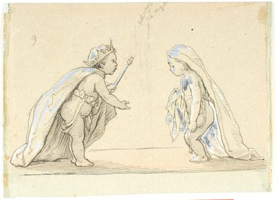 Vignette with Two Children Dressed as King and Young Bride by Lorenz Frølich