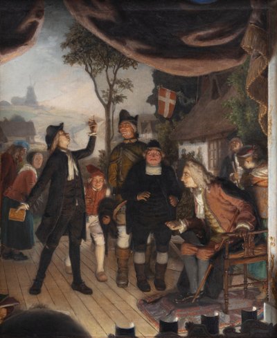 Ludvig Holberg Attending a Rehearsal of His Play Erasmus Montanus, Act IV, Scene 2 by Lorenz Frølich