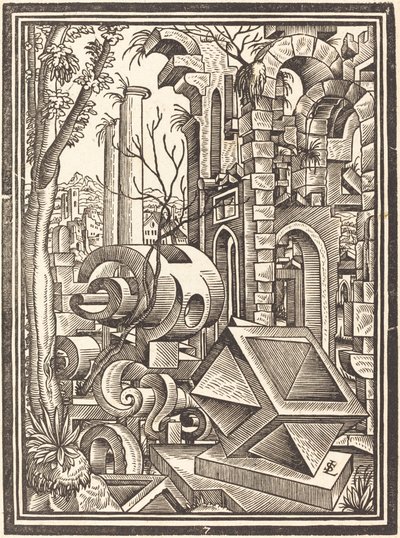 Fantasy of Perspectival Forms Set among Ruins by Lorenz Stör