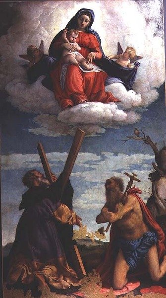Madonna and Child in Glory with St. Andrew and St. Jerome by Lorenzo Lotto