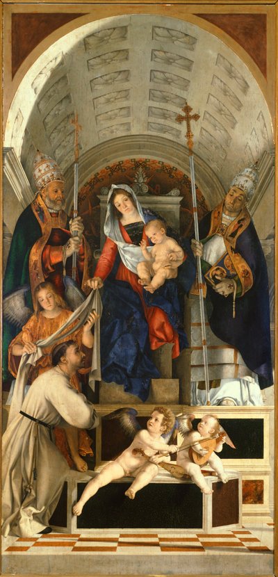 Madonna with Child and Saints Dominic, Gregory and Urban by Lorenzo Lotto