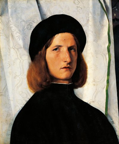 Portrait of young man with lamp by Lorenzo Lotto