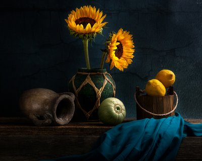 Rustic Sunflowers and Lemons by Louie Luo