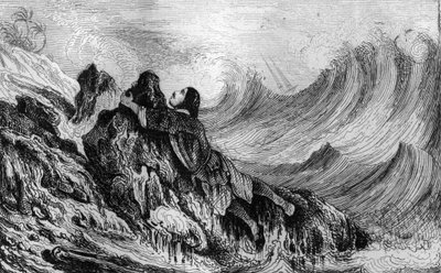 I resolved to attach myself to a point of rock... engraving after M. de Sainson