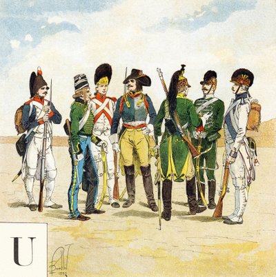 Letter U: Uniforms of the French Army, "I Will Be a Soldier" - Military Alphabet by Louis Charles Bombled