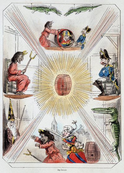 The Barrel - Lithography, from Theatre des marionnettes du jardin des Tuileries by Louis Edmond Duranty