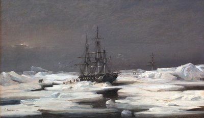 Astrolabe and Zélée Caught in Ice While Discovering Adélie Land by Louis Édouard Isidore Cauvin