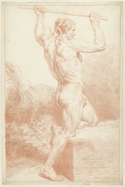 Study of a Male Nude, on One Knee, with a Stick Above His Head by Louis Fabritius Dubourg